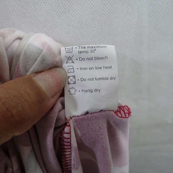 Floral Red Midi Dress With Elastic Waist Women Size L Short Sleeve Pocket FLAW - Picture 8 of 12